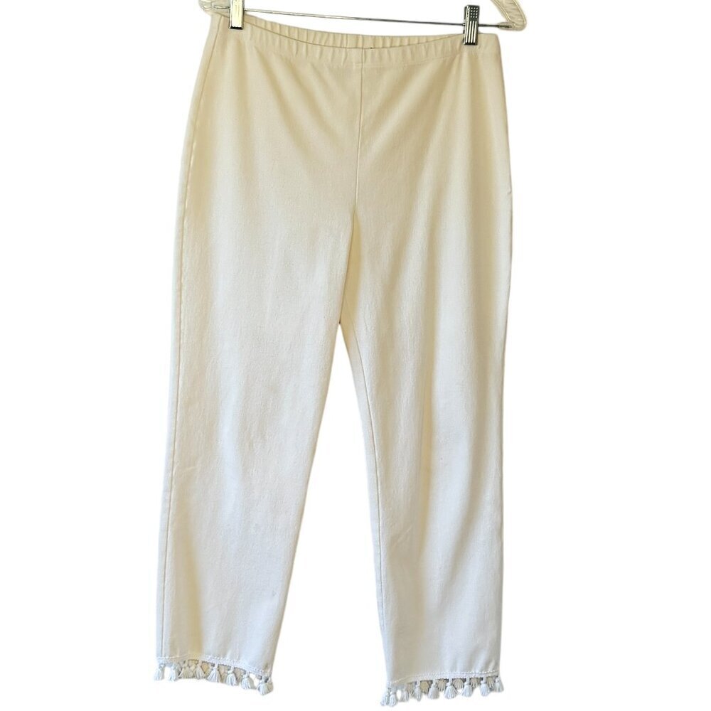 Karen Kane Ponte Ankle Crop Pants Tassels at Hem Elastic Waist Pull on Size Med